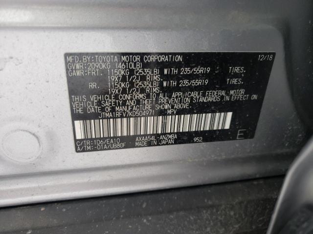 JTMA1RFV7KD504971 - 2019 TOYOTA RAV4 XLE PREMIUM SILVER photo 13