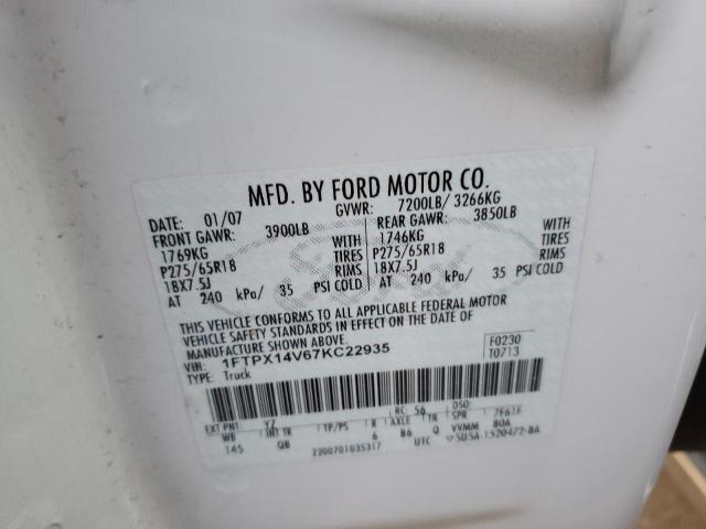 1FTPX14V67KC22935 - 2007 FORD F150 WHITE photo 12