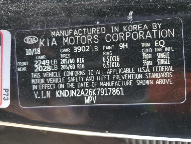 KNDJN2A26K7917861 - 2019 KIA SOUL BLACK photo 12