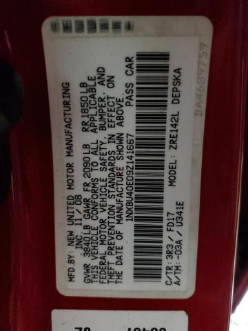 1NXBU40E09Z141667 - 2009 TOYOTA CORROLA BASE RED photo 12