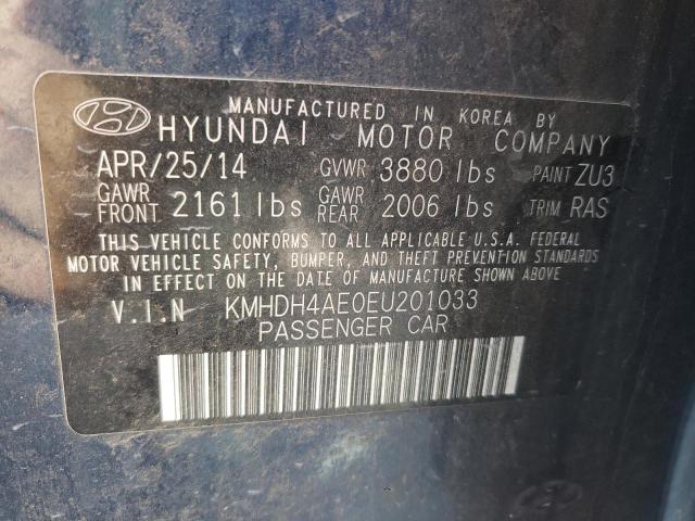 KMHDH4AE0EU201033 - 2014 HYUNDAI ELANTRA SE BLUE photo 12