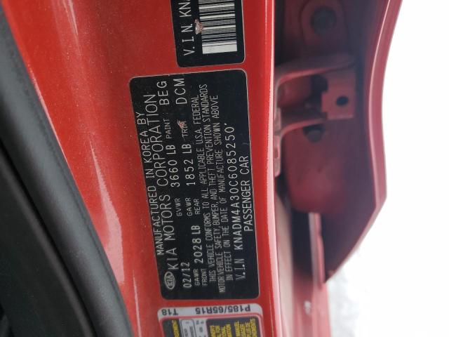 KNADM4A30C6085250 - 2012 KIA RIO LX RED photo 12