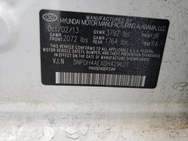 5NPDH4AEXDH429621 - 2013 HYUNDAI ELANTRA GLS WHITE photo 13