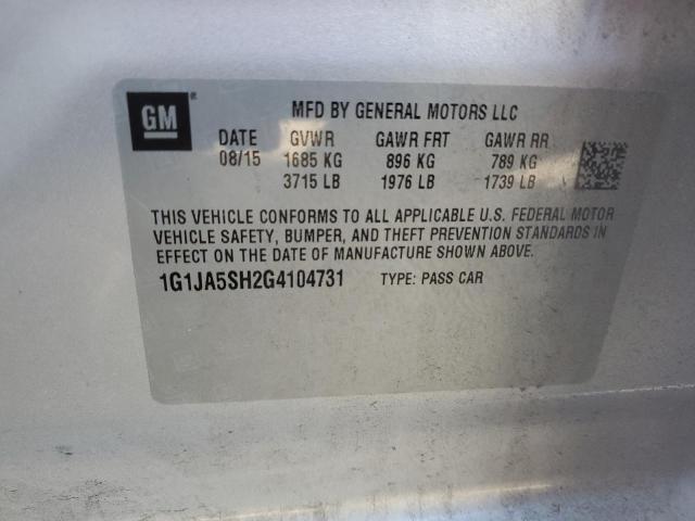 1G1JA5SH2G4104731 - 2016 CHEVROLET SONIC LS 银色 照片 12