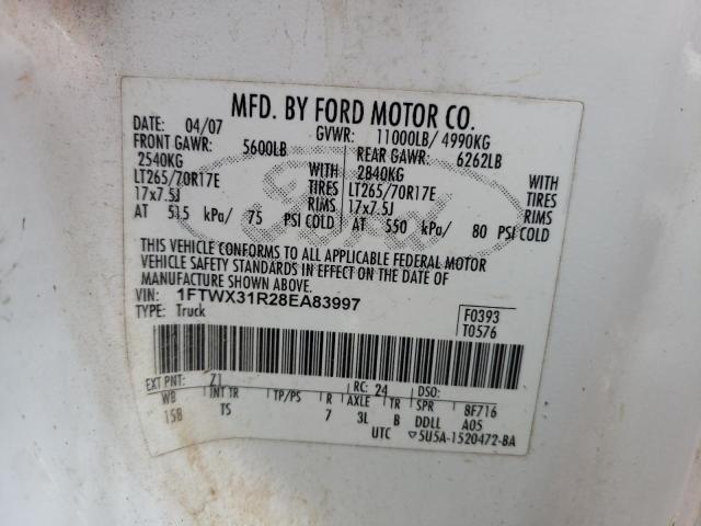 1FTWX31R28EA83997 - 2008 FORD F 350 SRW SUPER DUTY WHITE photo 12