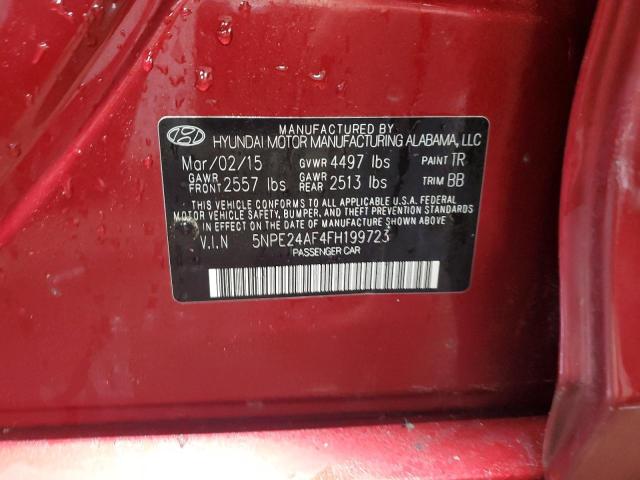 5NPE24AF4FH199723 - 2015 HYUNDAI SONATA SE BURGUNDY photo 12