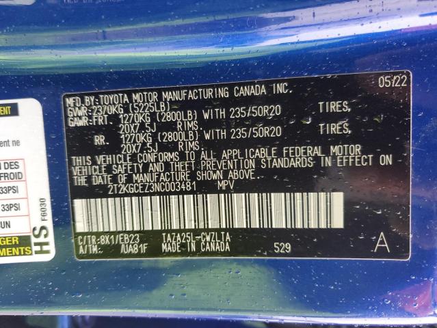 2T2KGCEZ3NC003481 - 2022 LEXUS NX 350 BLUE photo 12