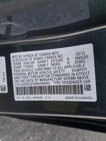 2HGFE2F5XNH586642 - 2022 HONDA CIVIC SPORT 石墨色 照片 12