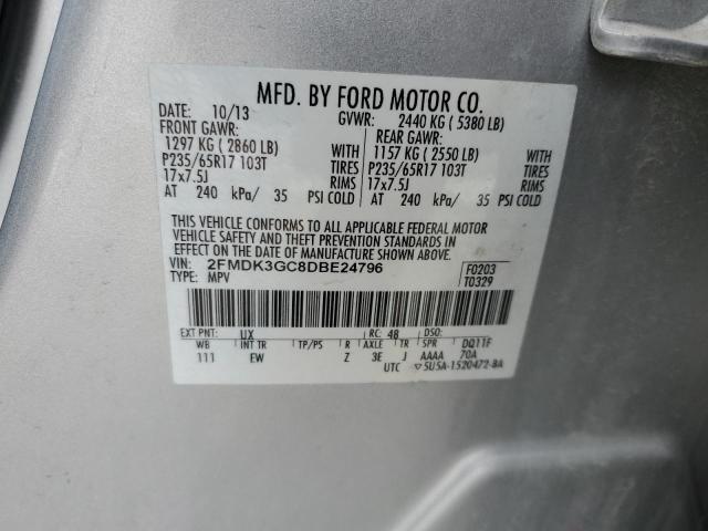 2FMDK3GC8DBE24796 - 2013 FORD EDGE SE SILVER photo 12