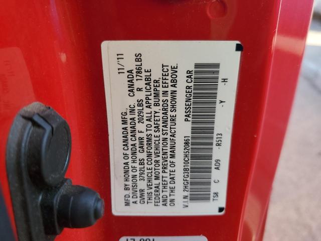 2HGFG3B10CH520861 - 2012 HONDA CIVIC EXL წითელი ფოტო 12