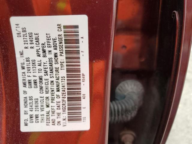 1HGCR3F82EA041735 - 2014 HONDA ACCORD EXL RED photo 12