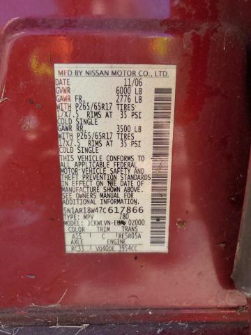 5N1AR18W47C617866 - 2007 NISSAN PATHFINDER LE 红色 照片 13