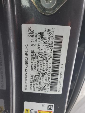 1HGCV1F38LA143316 - 2020 HONDA ACCORD SPORT GRAY photo 12