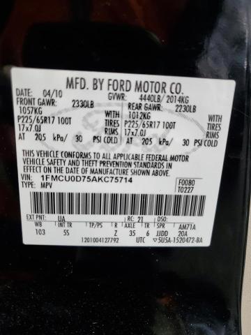 1FMCU0D75AKC75714 - 2010 FORD ESCAPE XLT BLACK photo 13