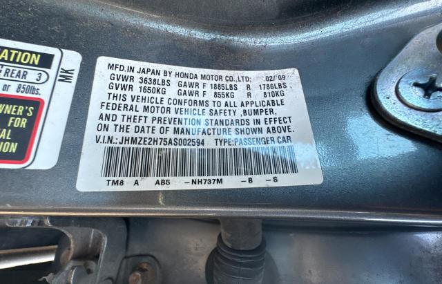 JHMZE2H75AS002594 - 2010 HONDA INSIGHT EX GRAY photo 10