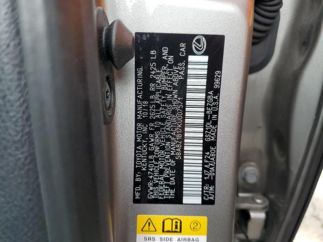 58ABZ1B17KU007571 - 2019 LEXUS ES 350 GRAY photo 12