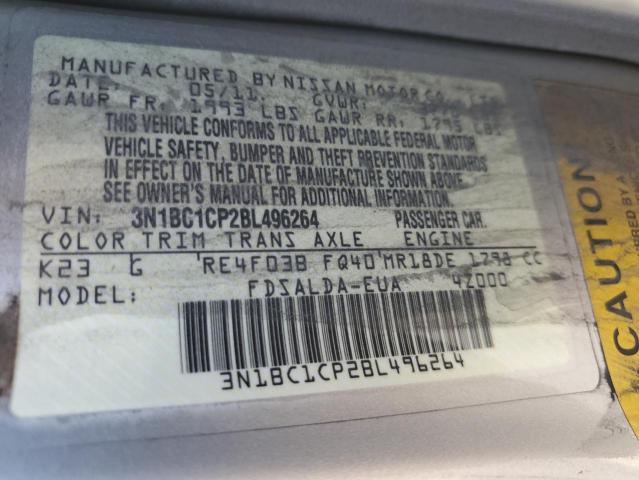 3N1BC1CP2BL496264 - 2011 NISSAN VERSA S SILVER photo 12