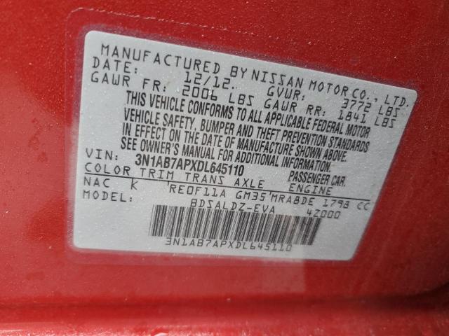 3N1AB7APXDL645110 - 2013 NISSAN SENTRA S RED photo 12