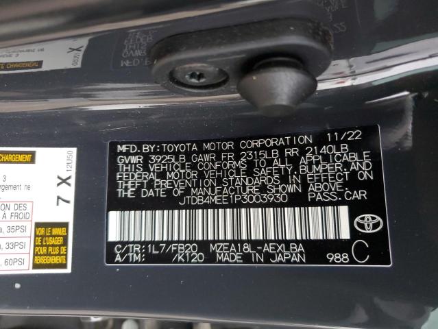 JTDB4MEE1P3003930 - 2023 TOYOTA COROLLA LE CHARCOAL photo 12