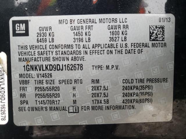 1GNKVLKD9DJ162678 - 2013 CHEVROLET TRAVERSE LTZ BLACK photo 14