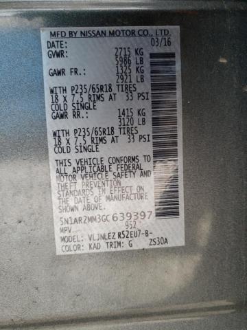 5N1AR2MM3GC639397 - 2016 NISSAN PATHFINDER S GRAY photo 12