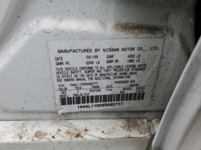 1N4AL11D05N482777 - 2005 NISSAN ALTIMA S WHITE photo 12