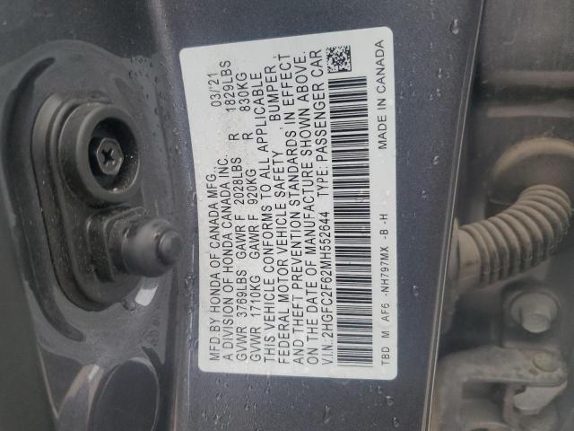 2HGFC2F62MH552644 - 2021 HONDA CIVIC LX GRAY photo 12