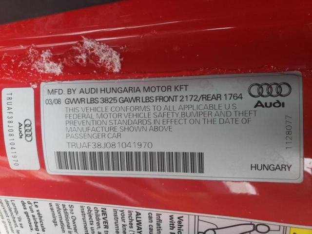 TRUAF38J081041970 - 2008 AUDI TT 2.0T RED photo 10