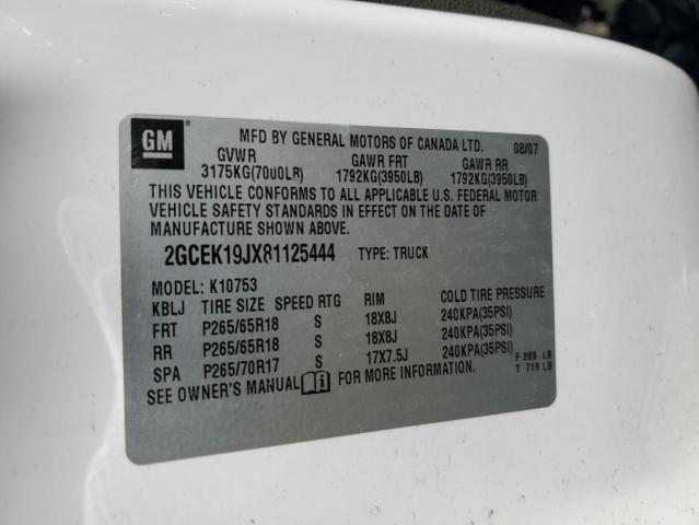 2GCEK19JX81125444 - 2008 CHEVROLET silverado K1500 WHITE photo 12