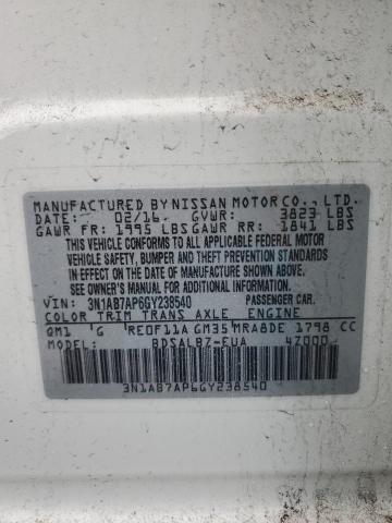 3N1AB7AP6GY238540 - 2016 NISSAN SENTRA S WHITE photo 12