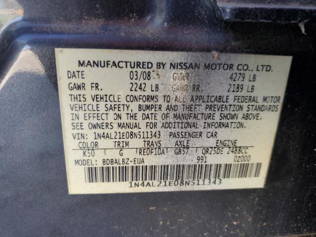 1N4AL21E08N511343 - 2008 NISSAN ALTIMA 2.5 CHARCOAL photo 12