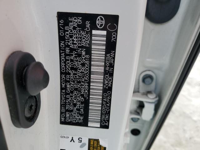 JTDKBRFU5G3005818 - 2016 TOYOTA PRIUS WHITE photo 13