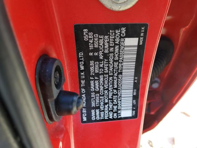 SHHFK7H52JU420549 - 2018 HONDA CIVIC EX RED photo 12