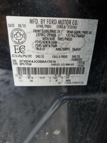 2FMDK4JC0BBA17616 - 2011 FORD EDGE SEL BLACK photo 13