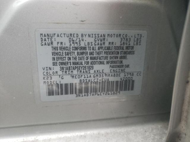 3N1AB7AP6EY261829 - 2014 NISSAN SENTRA S SILVER photo 12