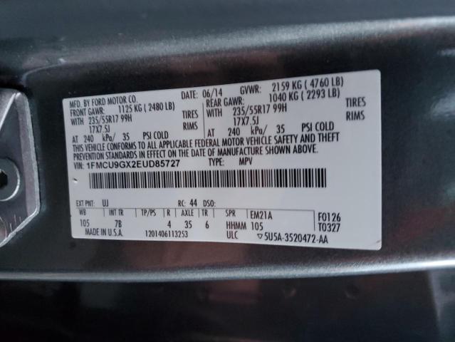 1FMCU9GX2EUD85727 - 2014 FORD ESCAPE SE GRAY photo 13