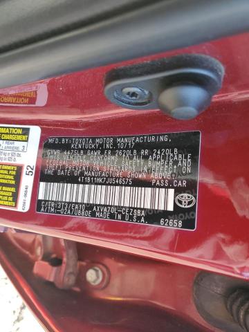 4T1B11HK7JU546575 - 2018 TOYOTA CAMRY L RED photo 12