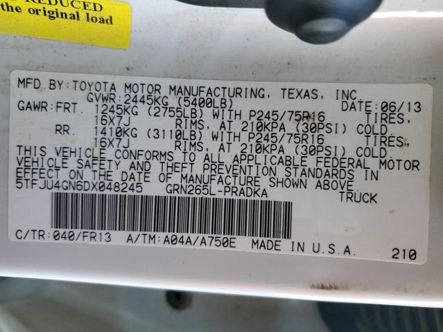5TFJU4GN6DX048245 - 2013 TOYOTA TACOMA DOUBLE CAB PRERUNNER WHITE photo 12