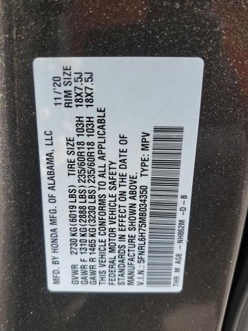 5FNRL6H75MB034350 - 2021 HONDA ODYSSEY EXL GRAY photo 14