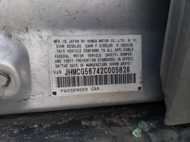 JHMCG56742C005826 - 2002 HONDA ACCORD SE SILVER photo 12