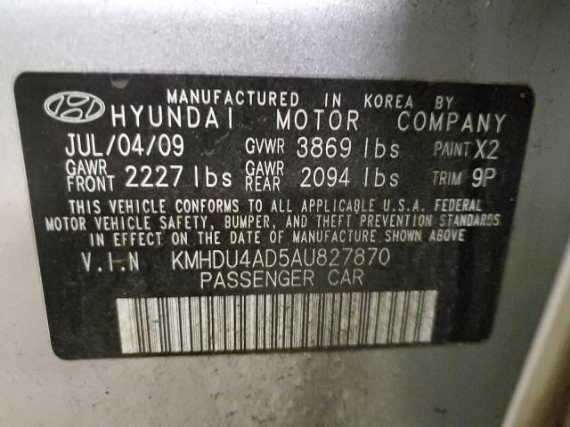 KMHDU4AD5AU827870 - 2010 HYUNDAI ELANTRA BLUE SILVER photo 12