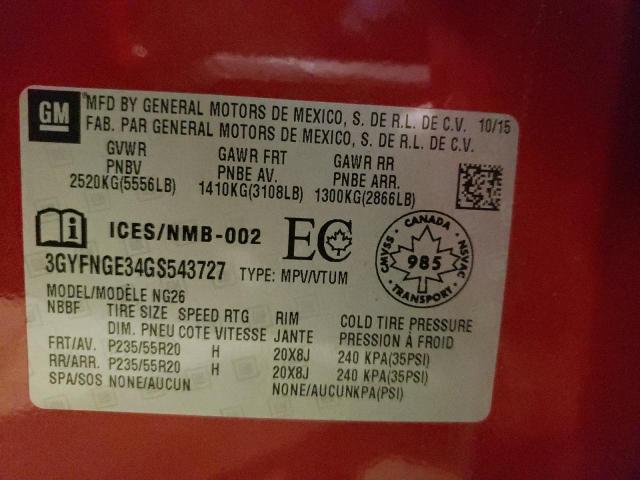 3GYFNGE34GS543727 - 2016 CADILLAC SRX PREMIUM COLLECTION RED photo 12