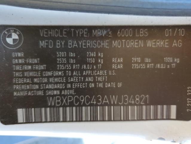 WBXPC9C43AWJ34821 - 2010 BMW X3 XDRIVE30I WHITE photo 13