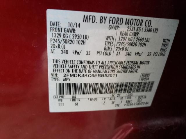 2FMDK4KC6EBB53011 - 2014 FORD EDGE LIMITED RED photo 13