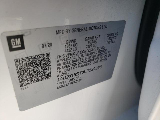 1G1ZG5ST0LF139398 - 2020 CHEVROLET MALIBU RS 白色 照片 12