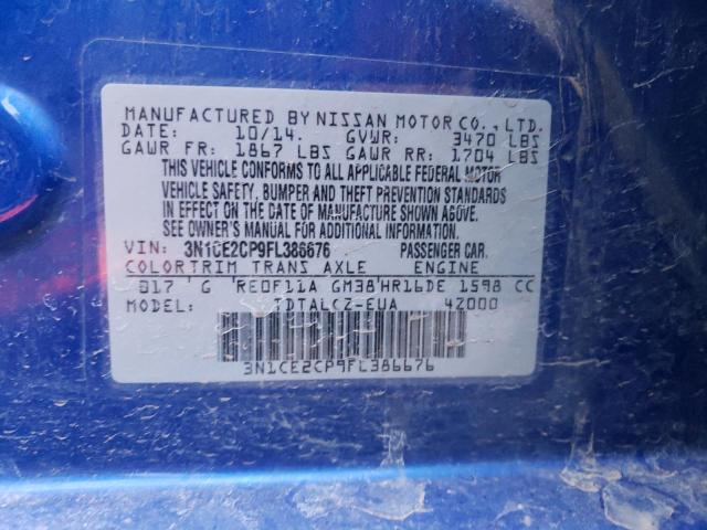 3N1CE2CP9FL386676 - 2015 NISSAN VERSA NOTE S BLUE photo 13