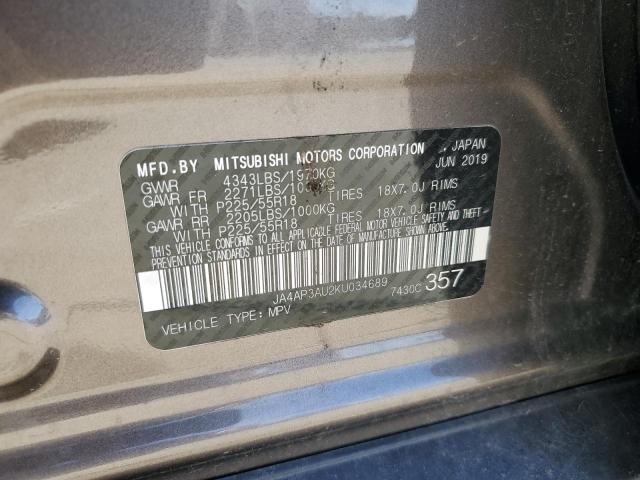 JA4AP3AU2KU034689 - 2019 MITSUBISHI OUTLANDER ES Grafit foto 13