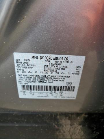 1FMSK8FH9MGA11408 - 2021 FORD EXPLORER LIMITED SILVER photo 13