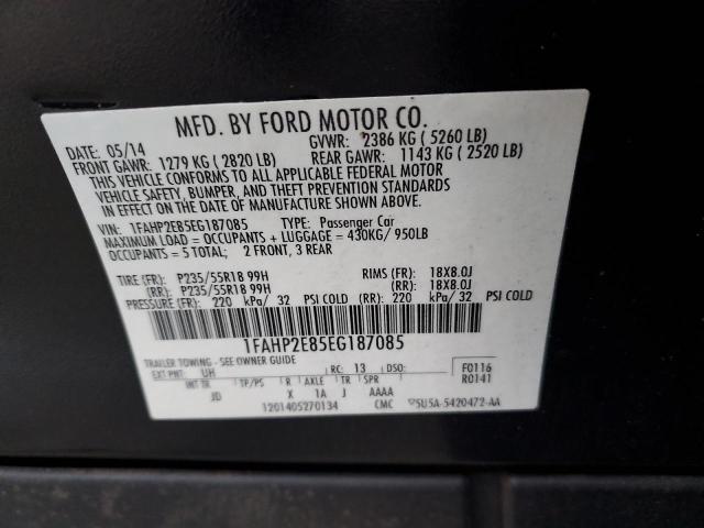 1FAHP2E85EG187085 - 2014 FORD TAURUS SEL BLACK photo 12