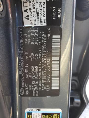 5NMSH13E27H086033 - 2007 HYUNDAI SANTA FE SE GRAY photo 12